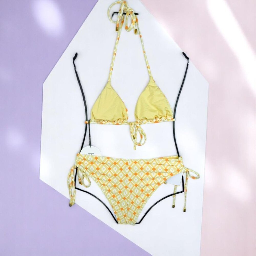 NWT Lost and Wander Santorini Sun Triangle Bikini Set Yellow Orange Swimsuit - Picture 8 of 8